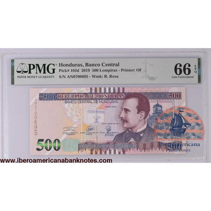 Honduras 20.6.2019 P-103d PMG Gem UNC 66 EPQ 500 Lempiras