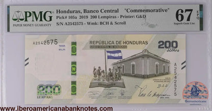 Honduras 2019 P-105a PMG Superb Gem UNC 67 EPQ 200 Lempiras