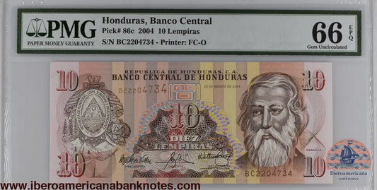 Honduras 26.8.2004 P-86c PMG Gem UNC 66 EPQ 10 Lempiras