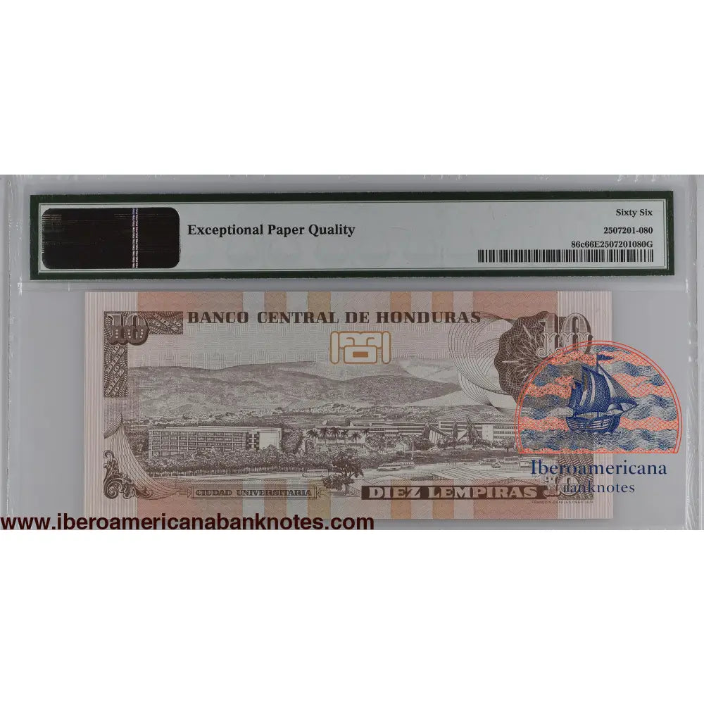 Honduras 26.8.2004 P-86c PMG Gem UNC 66 EPQ 10 Lempiras