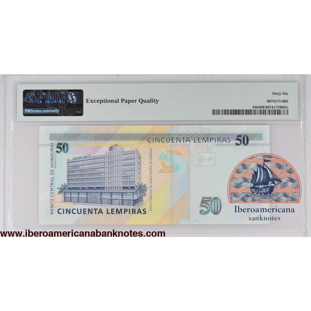 Honduras 6.5.2010 P-94b PMG Gem UNC 66 EPQ 50 Lempiras