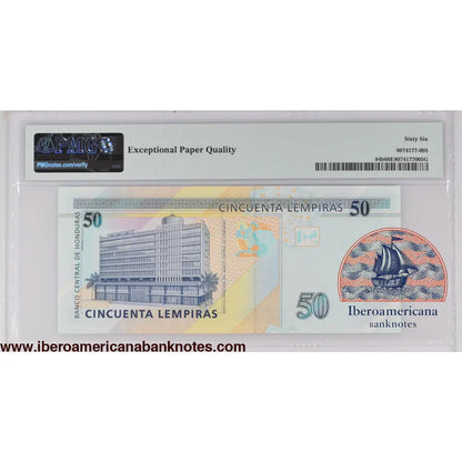 Honduras 6.5.2010 P-94b PMG Gem UNC 66 EPQ 50 Lempiras