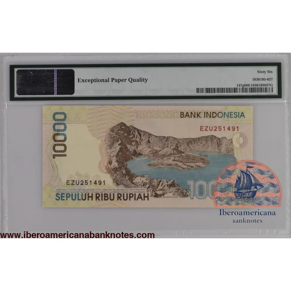 Indonesia 1998 / 2004 P-137g PMG Gem UNC 66 EPQ 10,000 Rupiah