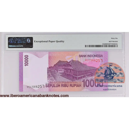 Indonesia 2005 / 2008 P-143d PMG Gem UNC 66 EPQ 10,000 Rupiah