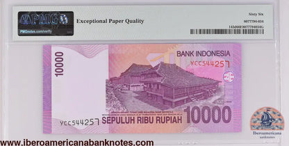 Indonesia 2005 / 2008 P-143d PMG Gem UNC 66 EPQ 10,000 Rupiah