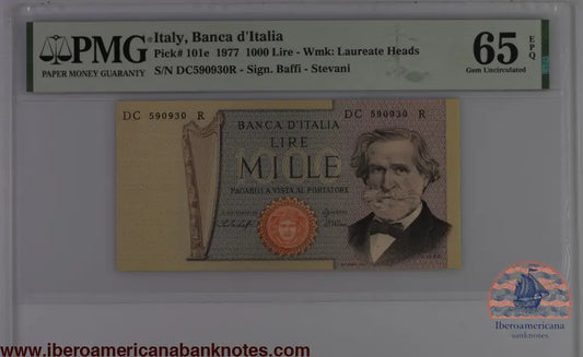 Italy 10.1.1977 P-101e PMG Gem UNC 65 EPQ 1000 Lire