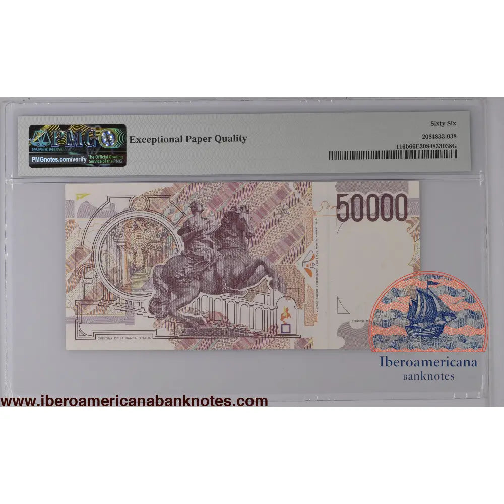 Italy 1992 P-116b PMG Gem UNC 66 EPQ 50,000 Lire
