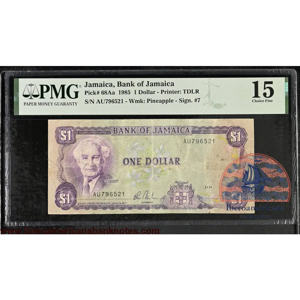 Jamaica 1 dollar 1985 P68Aa PMG15
