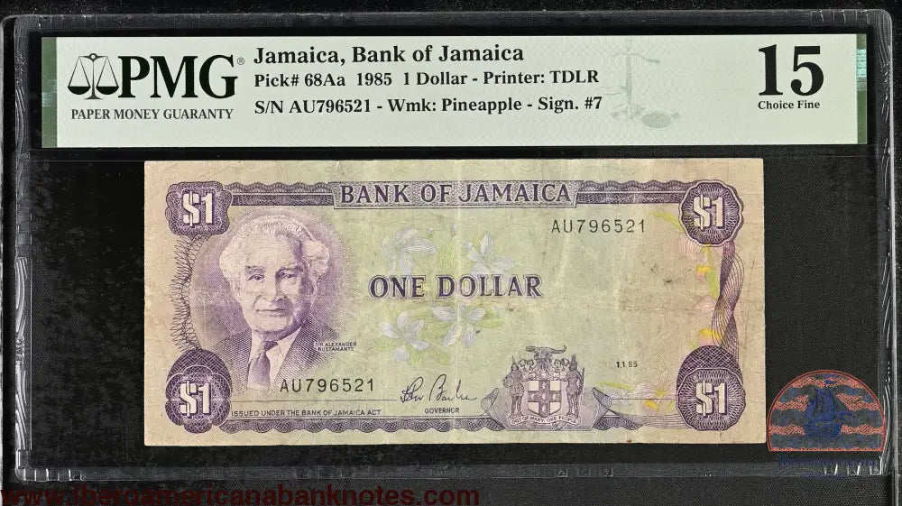 Jamaica 1 dollar 1985 P68Aa PMG15