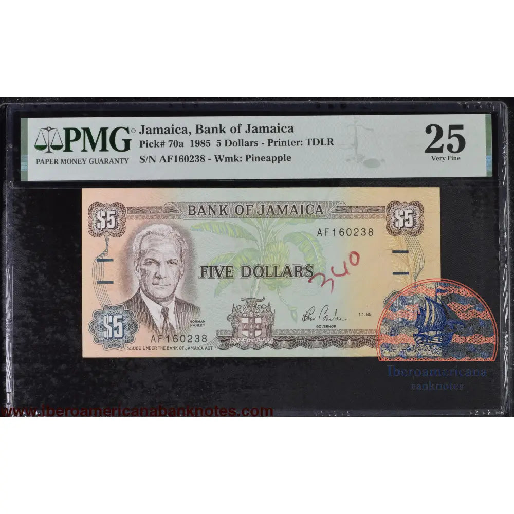Jamaica 5 dollars 1985 P70a PMG 25