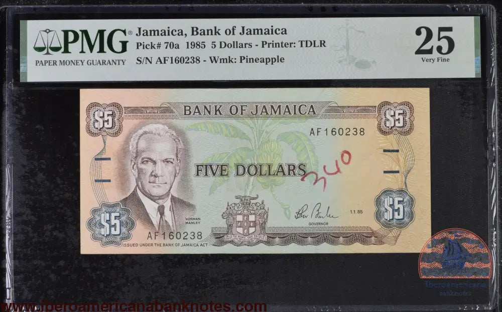 Jamaica 5 dollars 1985 P70a PMG 25
