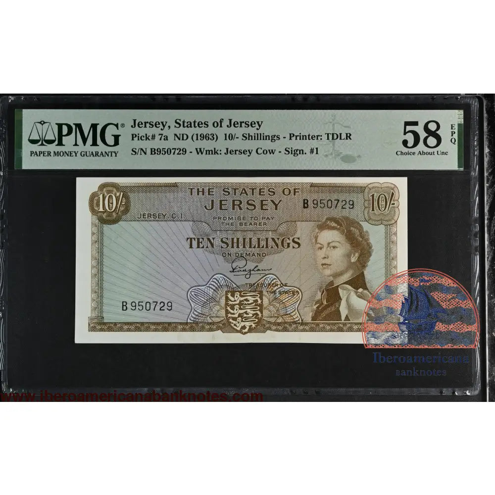 Jersey 10 Shillings 1963 P 7a PMG 58 EPQ