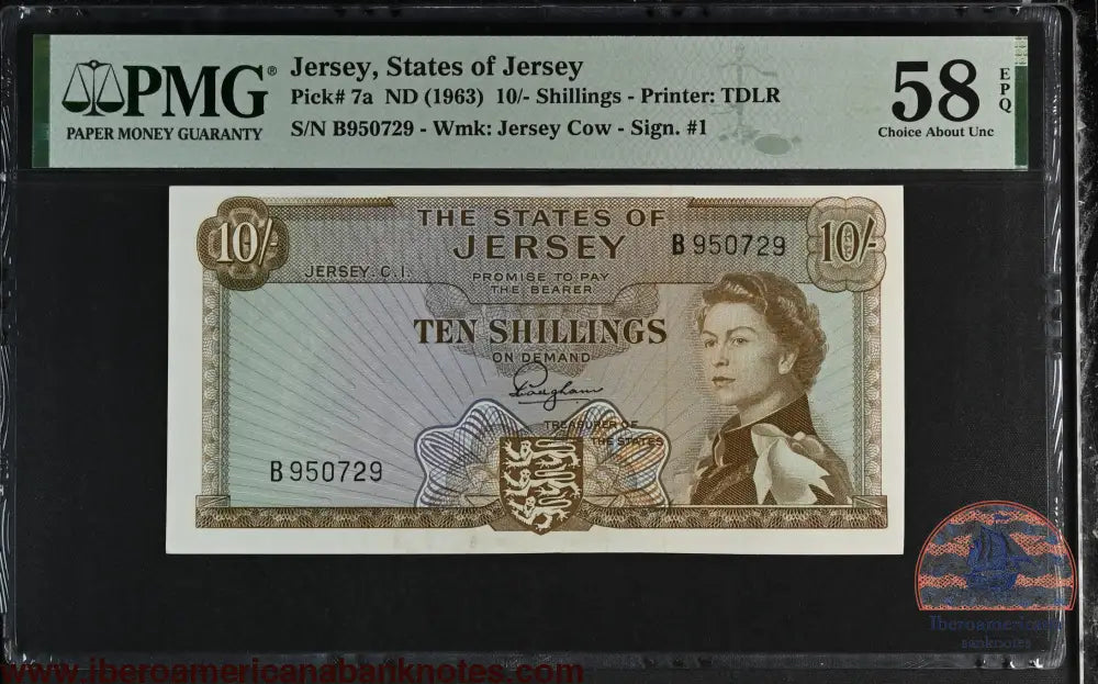 Jersey 10 Shillings 1963 P 7a PMG 58 EPQ