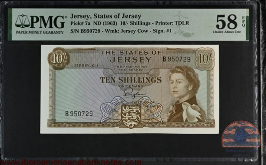Jersey 10 Shillings 1963 P 7a PMG 58 EPQ