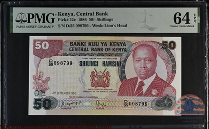 Kenya. 50 Shillings 1986 P 22c Grade PMG 64 EPQ