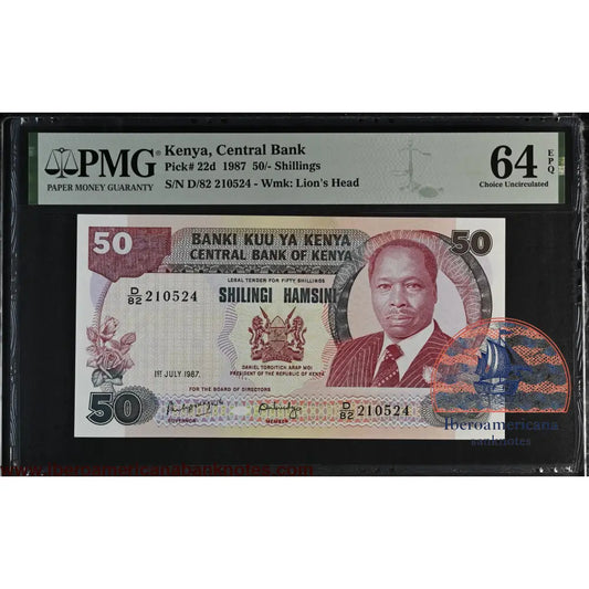 Kenya. 50 Shillings 1987 P 22d Grade PMG 64 EPQ