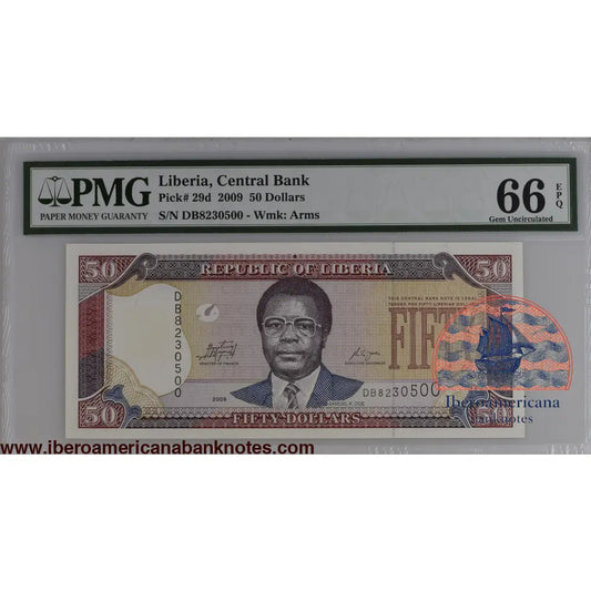 Liberia 2009 P-29d PMG Gem UNC 66 EPQ 50 Dollars