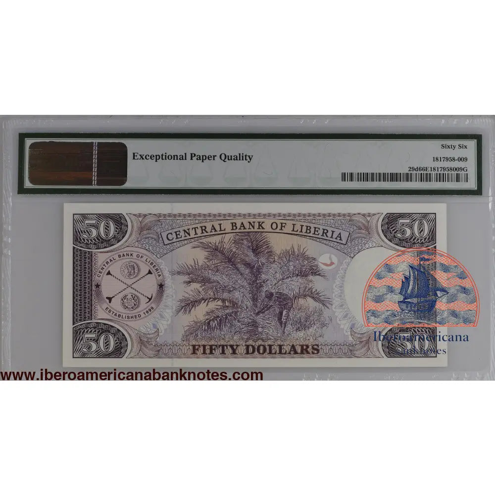 Liberia 2009 P-29d PMG Gem UNC 66 EPQ 50 Dollars