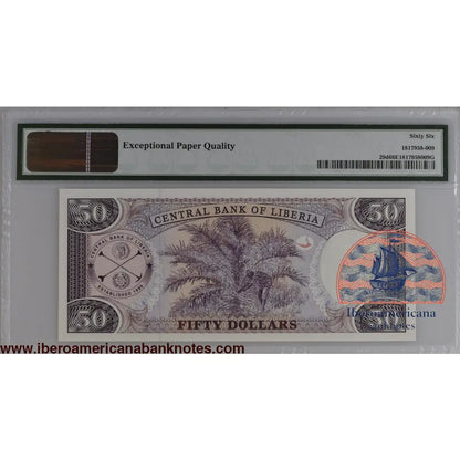 Liberia 2009 P-29d PMG Gem UNC 66 EPQ 50 Dollars