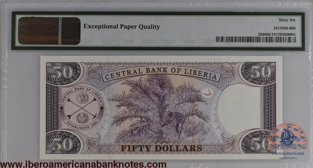 Liberia 2009 P-29d PMG Gem UNC 66 EPQ 50 Dollars