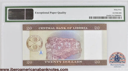 Liberia 2016 P-33a PMG Gem UNC 65 EPQ 20 Dollars