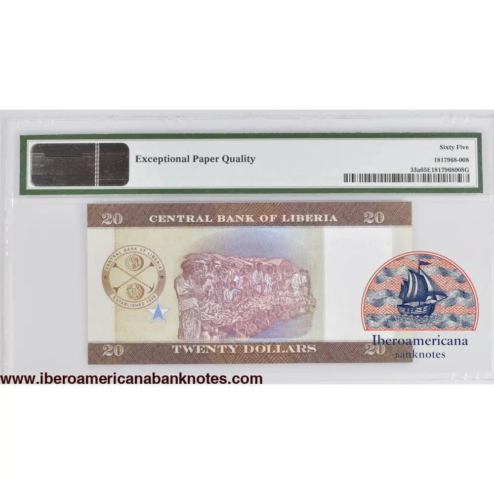 Liberia 2016 P-33a PMG Gem UNC 65 EPQ 20 Dollars