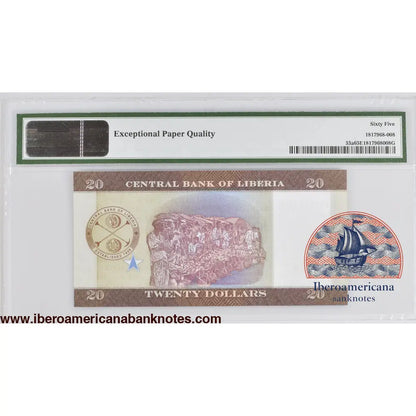 Liberia 2016 P-33a PMG Gem UNC 65 EPQ 20 Dollars