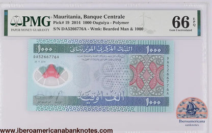 Mauritania 28.11.2014 P-19 PMG Gem UNC 66 EPQ 1000 Ouguiya