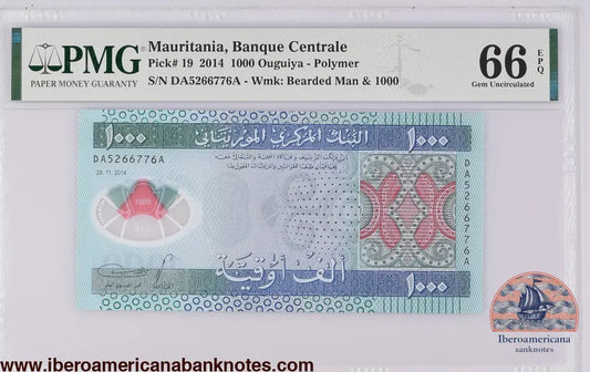 Mauritania 28.11.2014 P-19 PMG Gem UNC 66 EPQ 1000 Ouguiya
