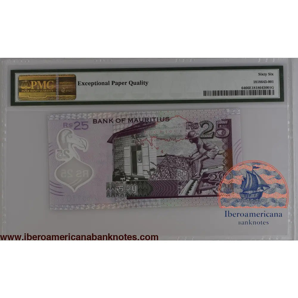 Mauritius 2013 P-64 PMG Gem UNC 66 EPQ 25 Rupees