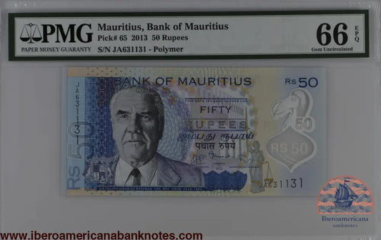 Mauritius 2013 P-65 PMG Gem UNC 66 EPQ 50 Rupees
