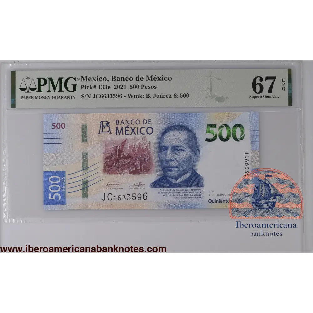 Mexico 1.3.2021 P-133e PMG Superb Gem UNC 67 EPQ 500 Pesos