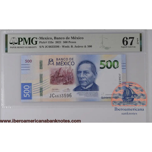 Mexico 1.3.2021 P-133e PMG Superb Gem UNC 67 EPQ 500 Pesos