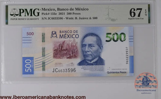 Mexico 1.3.2021 P-133e PMG Superb Gem UNC 67 EPQ 500 Pesos