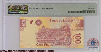 Mexico 13.5.2015 P-124au PMG 67 EPQ 100 Pesos TOP POP