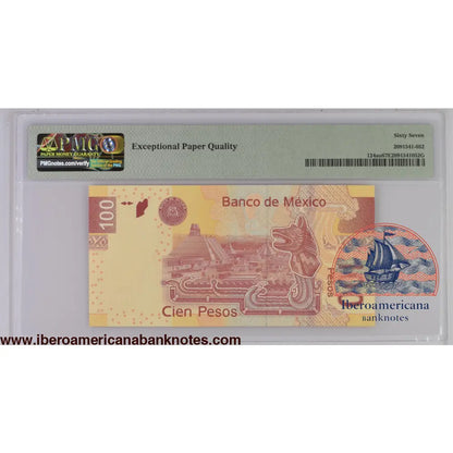 Mexico 13.5.2015 P-124au PMG 67 EPQ 100 Pesos TOP POP