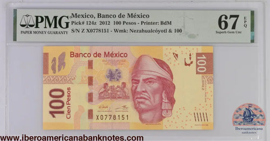 Mexico 19.12.2012 P-124z PMG Superb Gem UNC 67 EPQ 100 Pesos