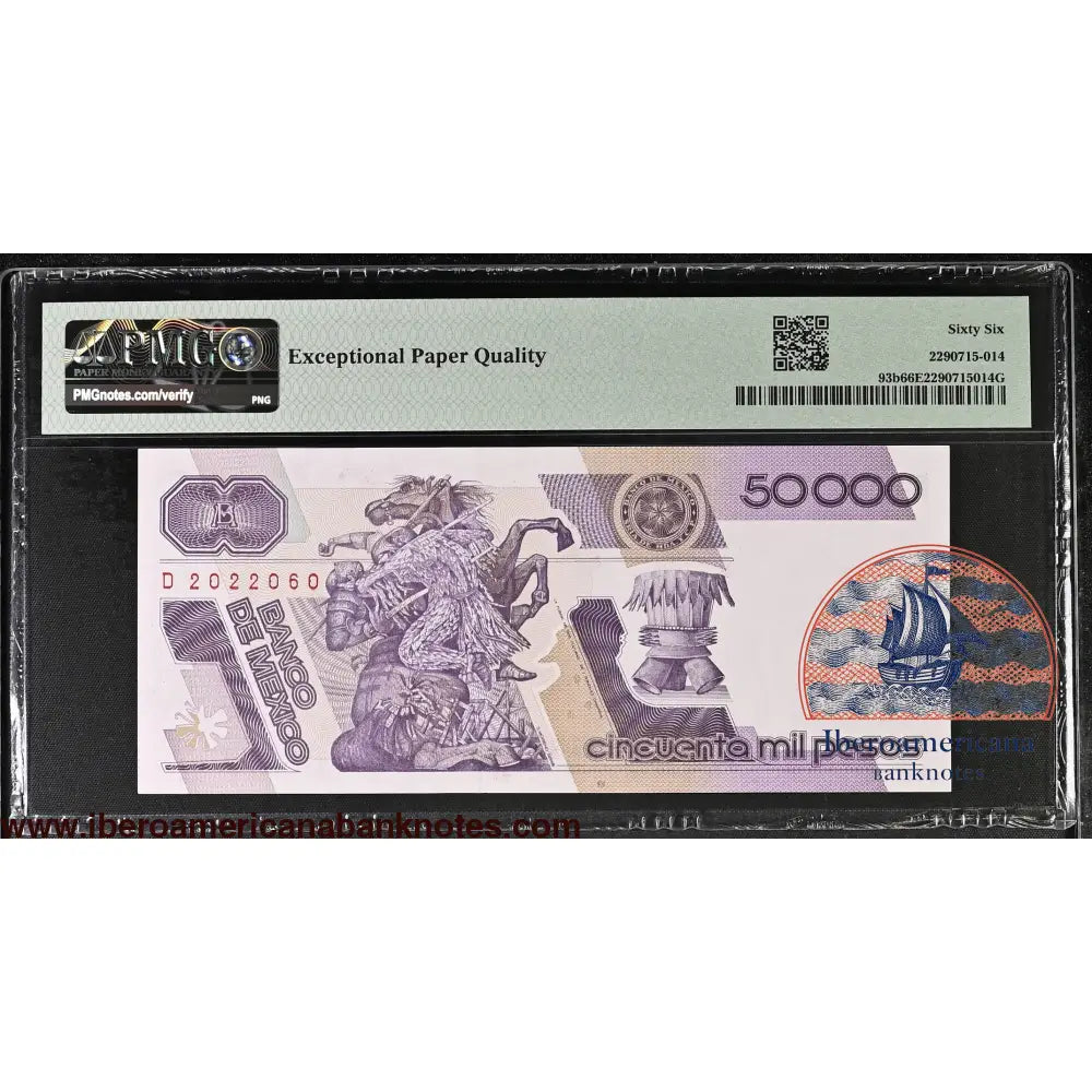 Mexico 20.12.1990 P-93b PMG Gem UNC 66 EPQ 50,000 Pesos