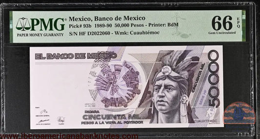 Mexico 20.12.1990 P-93b PMG Gem UNC 66 EPQ 50,000 Pesos