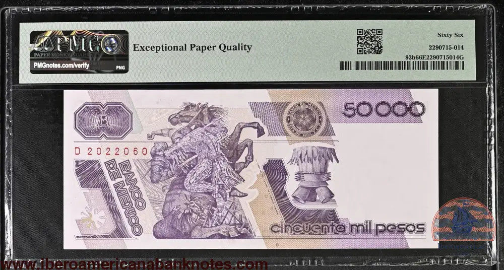 Mexico 20.12.1990 P-93b PMG Gem UNC 66 EPQ 50,000 Pesos