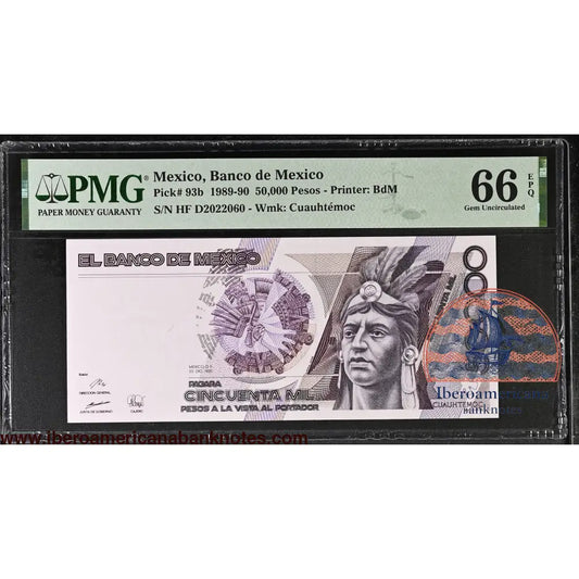 Mexico 20.12.1990 P-93b PMG Gem UNC 66 EPQ 50,000 Pesos