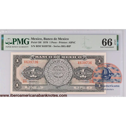 Mexico 22.7.1970 P-591 PMG Gem UNC 66 EPQ 1 Peso