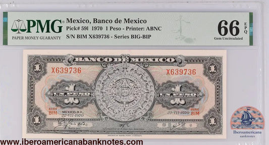 Mexico 22.7.1970 P-591 PMG Gem UNC 66 EPQ 1 Peso