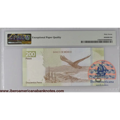 Mexico 30.1.2019 P-132b PMG Superb Gem UNC 67 EPQ 200 Pesos