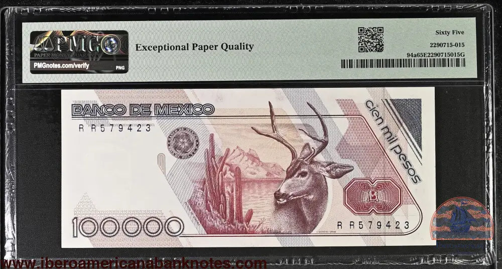 Mexico 4.1.1988 P-94a PMG Gem UNC 65 EPQ 100,000 Pesos