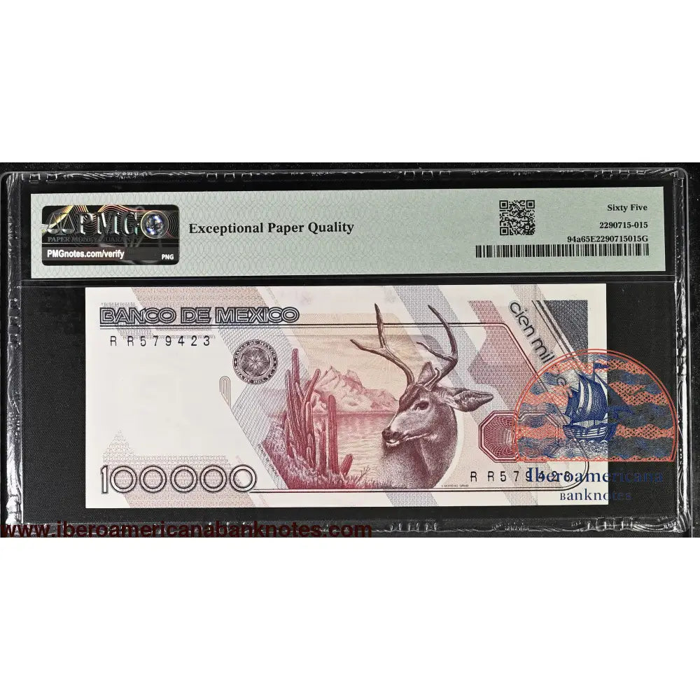 Mexico 4.1.1988 P-94a PMG Gem UNC 65 EPQ 100,000 Pesos