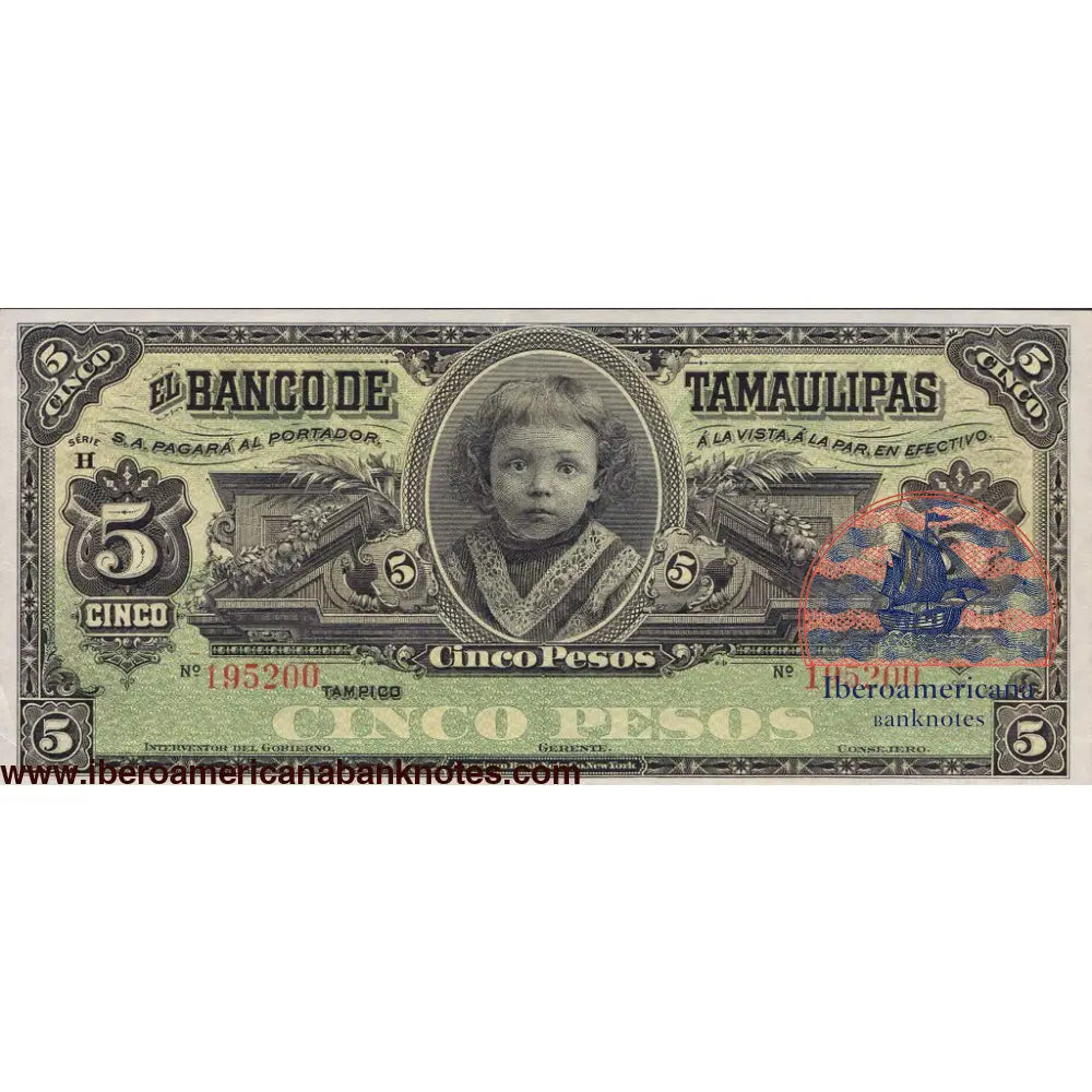 Mexico 5 pesos banco de Tamulipas UNC