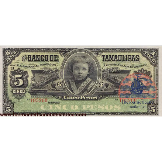 Mexico 5 pesos banco de Tamulipas UNC