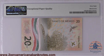 Mexico 6.1.2021 P-136a PMG Superb Gem UNC 68 EPQ 20 Pesos