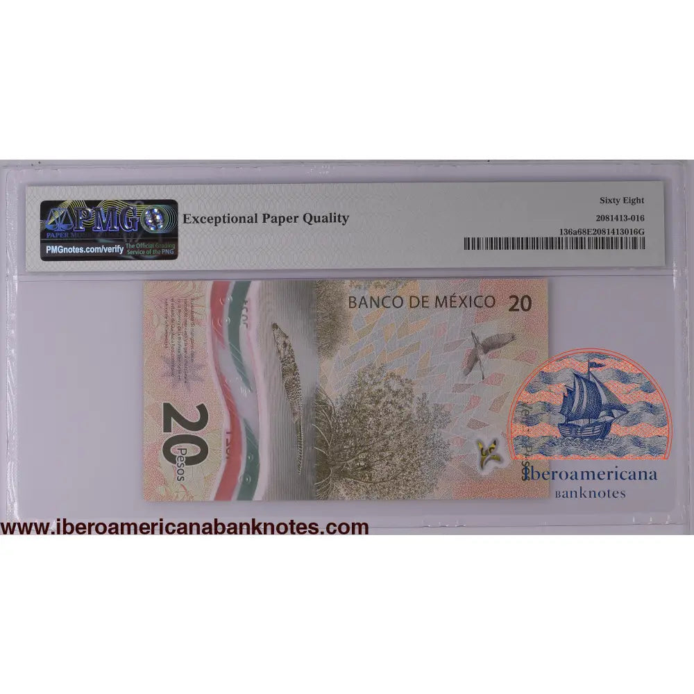 Mexico 6.1.2021 P-136a PMG Superb Gem UNC 68 EPQ 20 Pesos